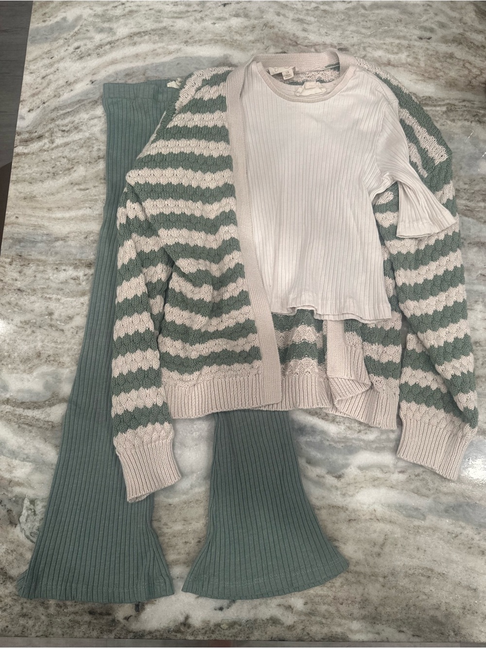 Kids Sage Green and Cream Striped Cardigan Matching Set